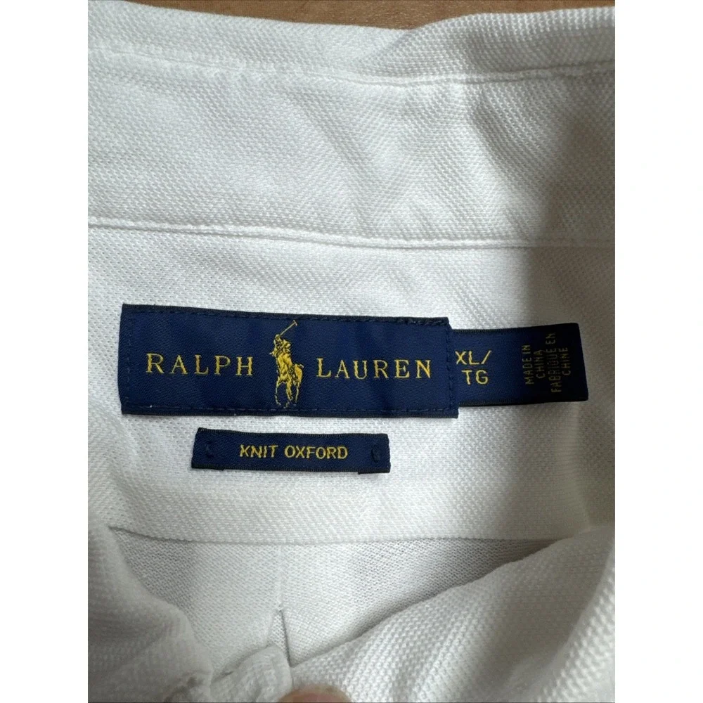 Ralph Lauren Shirt Men Sz XL White Knit Oxford Golf Collar Anchor Nautical Polo‎